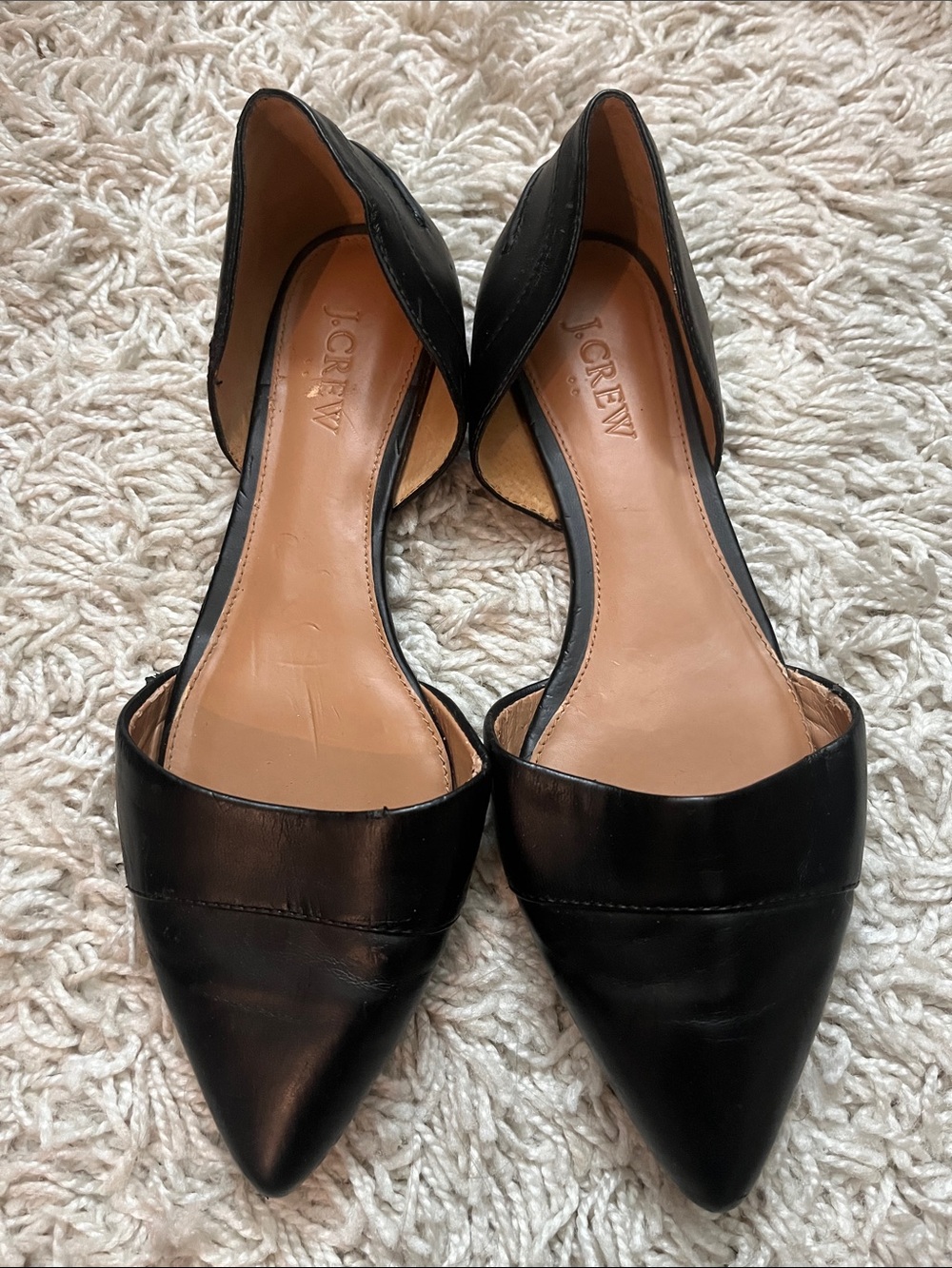 J. Crew Black Leather Pointed D'Orsay Flats